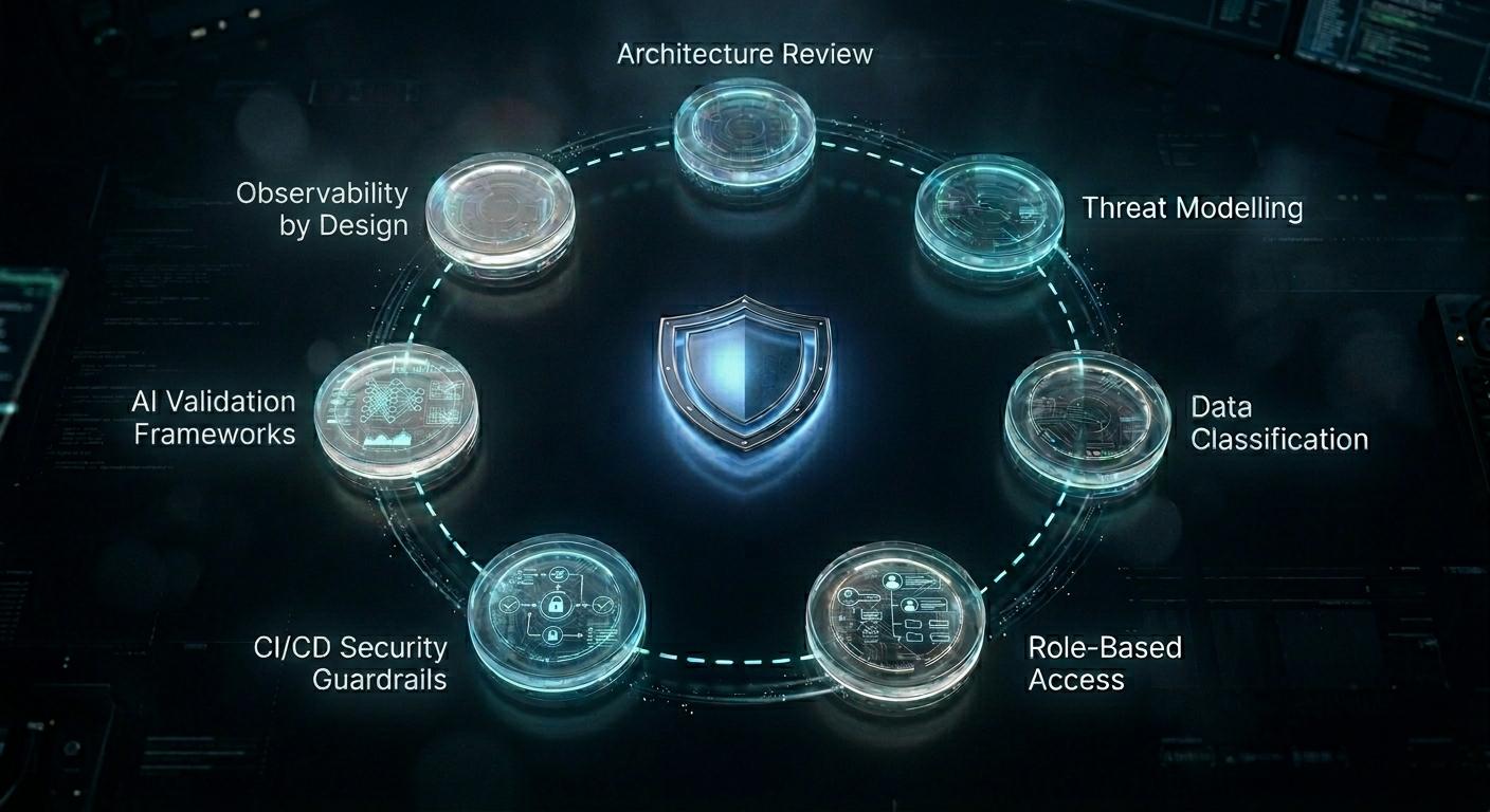 Secure Development Lifecycle — 7 phases in a continuous ring